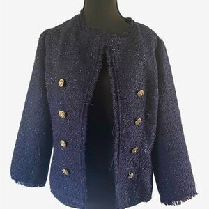 Alythea Tweed Midnight Blue Blazer with Gold Buttons